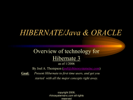 HIBERNATE/Java & ORACLE Overview of technology for Hibernate 3 as of 1/2006 By Joel A.