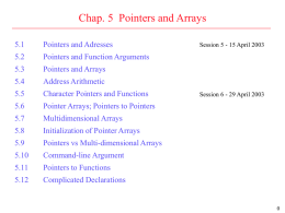 Chap. 5 Pointers and Arrays 5.1  Pointers and Adresses  5.2  Pointers and Function Arguments  5.3  Pointers and Arrays  5.4  Address Arithmetic  5.5  Character Pointers and Functions  5.6  Pointer Arrays; Pointers to Pointers  5.7  Multidimensional.