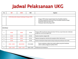 Jadwal Pelaksanaan UKG No  WIT  WITA  WIB  Kegiatan  14.00 (disesuaikan dengan kedatangan Petugas LPMP) -  Petugas LPMP melapor kepada Kepala Dinas Pendidikan Kab/Kota Koordinasi pelaksanaan UKG antara Dinas Pendidikan.