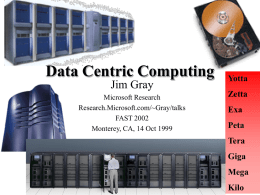 Data Centric Computing Jim Gray Microsoft Research Research.Microsoft.com/~Gray/talks FAST 2002 Monterey, CA, 14 Oct 1999  Yotta Zetta Exa Peta Tera Giga Mega Kilo.