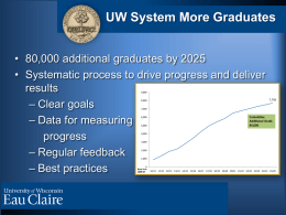 UW System More Graduates • 80,000 additional graduates by 2025 • Systematic process to drive progress and deliver results – Clear goals – Data for.