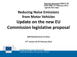 Informal document GRB-57-28 (57th GRB, 5-7 February 2013, agenda item 3(b))  Reducing Noise Emissions from Motor Vehicles  Update on the new EU Commission legislative proposal GRB Working.