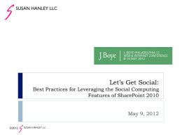 SUSAN HANLEY LLC  Let’s Get Social: Best Practices for Leveraging the Social Computing Features of SharePoint 2010 May 9, 2012 ©2012  SUSAN HANLEY LLC.