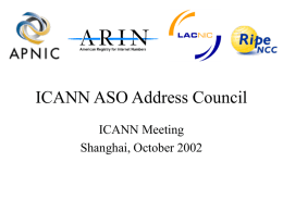 ICANN ASO Address Council ICANN Meeting Shanghai, October 2002 ASO Address Council APNIC Region – Takashi Arano * – Dr.