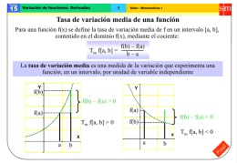 Tema:  Variación de funciones. Derivadas  Euler - Matemáticas I  Tasa de variación media de una función Para una función f(x) se define la tasa.