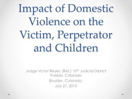 Impact of Domestic Violence on the Victim, Perpetrator and Children Judge Victor Reyes, (Ret,) 10th Judicial District Pueblo, Colorado Boulder, Colorado, July 27, 2015