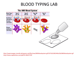 BLOOD TYPING LAB  http://supernavage.cmswiki.wikispaces.net/file/view/ABObloodsystem.gif/337102190/440x256/ABObloodsystem.gif http://www.rapidonline.com/pdf/52-0822T.PDF GLYCOPROTEINS ON SURFACE OF CELLS DETERMINE BLOOD TYPE http://supernavage.cmswiki.wikispaces.net/file/view/ABObloodsystem.gif/337102190/440x256/ABObloodsystem.gif.