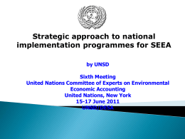 Strategic approach to national implementation programmes for SEEA by UNSD Sixth Meeting United Nations Committee of Experts on Environmental Economic Accounting United Nations, New York 15-17 June.