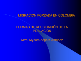MIGRACIÓN FORZADA EN COLOMBIA FORMAS DE REUBICACIÓN DE LA POBLACIÓN Mtra. Myriam Zapata Jiménez.