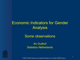 Economic Indicators for Gender Analysis Some observations Ko Oudhof Statistics Netherlands  UNECE Work Session on Gender Statistics 6-8 october 2008 Geneva.