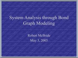 System Analysis through Bond Graph Modeling Robert McBride May 3, 2005 Overview • Modeling – Bond Graph Basics – Bond Graph Construction  • Simulation • System Analysis – Efficiency.