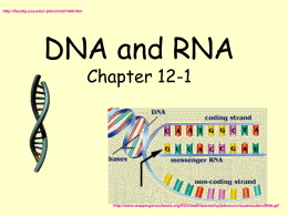 http://faculty.uca.edu/~johnc/mbi1440.htm  DNA and RNA Chapter 12-1  http://www.wappingersschools.org/RCK/staff/teacherhp/johnson/visualvocab/mRNA.gif GENETIC MATERIAL In the middle of the 1900’s scientists were asking questions about genes. What is a gene made of? How.