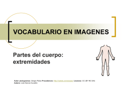 VOCABULARIO EN IMAGENES  Partes del cuerpo: extremidades  Autor pictogramas: Sergio Palao Procedencia: http://catedu.es/arasaac/ Licencia: CC (BY-NC-SA) Autora: Lola García Cucalón.