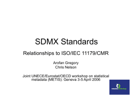 SDMX Standards Relationships to ISO/IEC 11179/CMR Arofan Gregory Chris Nelson Joint UNECE/Eurostat/OECD workshop on statistical metadata (METIS): Geneva 3-5 April 2006