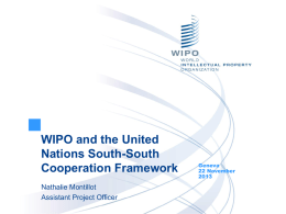 WIPO and the United Nations South-South Cooperation Framework Nathalie Montillot Assistant Project Officer  Geneva 22 November.