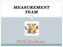 MEASUREMENT TEAM  MUSC Excellence Measurement Team  Co-chairs – Lynn  Shull (CON) and Becki Trickey (CHP)   Members –              Wally Bonaparte (President’s Office) Kathy Chessman (SCCP) Philip Hall.