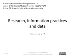 RDMRose: Research Data Management for LIS Session 2 The Nature of Research and the Need for RDM Session 2.2 Research, information practices.