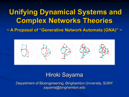 Unifying Dynamical Systems and Complex Networks Theories ~ A Proposal of “Generative Network Automata (GNA)” ~  Hiroki Sayama Department of Bioengineering, Binghamton University, SUNY sayama@binghamton.edu.