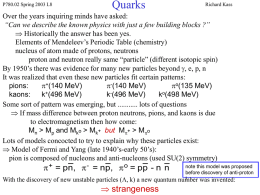 P780.02 Spring 2003 L8  Quarks  Richard Kass  Over the years inquiring minds have asked: “Can we describe the known physics with just a few.