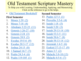Old Testament Scripture Mastery To Help you with Locating, Understanding, Applying, and Memorizing. Click on the reference to go to the helps.  •