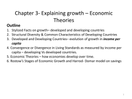 Chapter 3- Explaining growth – Economic Theories Outline 1. Stylized Facts on growth– developed and developing countries 2.