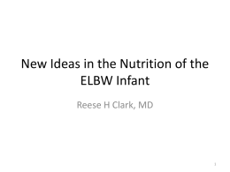 New Ideas in the Nutrition of the ELBW Infant Reese H Clark, MD.