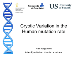 Cryptic Variation in the Human mutation rate  Alan Hodgkinson Adam Eyre-Walker, Manolis Ladoukakis.