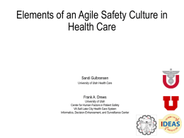 Elements of an Agile Safety Culture in Health Care  Sandi Gulbransen University of Utah Health Care  Frank A.