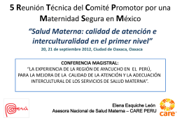 5 Reunión Técnica del Comité Promotor por una Maternidad Segura en México “Salud Materna: calidad de atención e interculturalidad en el primer nivel” 20,
