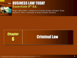 BUSINESS LAW TODAY Essentials 9th Ed. Roger LeRoy Miller - Institute for University Studies, Arlington, Texas Gaylord A.