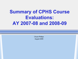 Summary of CPHS Course Evaluations: AY 2007-08 and 2008-09 Chuck Phillips August 2009 IDEA Evaluations: Overview Summary Statistics  AY 07-08  AY 08-09  Number of Classes Evaluated  Average Class size  75%  76%  64%
