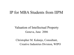 IP for MBA Students from IIPM  Valuation of Intellectual Property Geneva, June 2006  Christopher M.