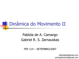 Dinâmica do Movimento II Fabíola de A. Camargo Gabriel R. S. Zarnauskas FEP 114 – SETEMBRO/2007 fabiolafep@gmail.com prof.gabrielrsz@gmail.com.