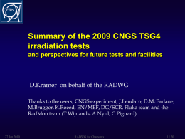 Summary of the 2009 CNGS TSG4 irradiation tests and perspectives for future tests and facilities  D.Kramer on behalf of the RADWG Thanks to the.