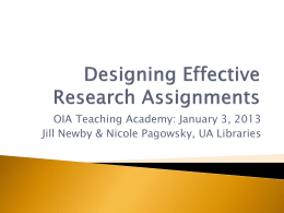 OIA Teaching Academy: January 3, 2013 Jill Newby & Nicole Pagowsky, UA Libraries.