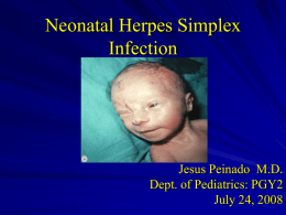 Neonatal Herpes Simplex Infection  Jesus Peinado M.D. Dept. of Pediatrics: PGY2 July 24, 2008