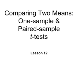 Comparing Two Means: One-sample & Paired-sample t-tests Lesson 12 Inferential Statistics Hypothesis testing  Drawing conclusions about differences between groups  Are differences likely due to chance?  Comparing.