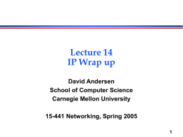 Lecture 14 IP Wrap up David Andersen School of Computer Science Carnegie Mellon University  15-441 Networking, Spring 2005