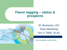 Flavor tagging – status & prospects M. Bruinsma, UCI Tools Workshop Oct 1st 2005, SLAC bruinsma@slac.stanford.edu.