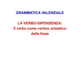 GRAMMATICA VALENZIALE LA VERBO-DIPENDENZA: Il verbo come vertice sintattico della frase IL VERBO 1.