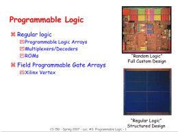 Programmable Logic  Regular logic Programmable Logic Arrays Multiplexers/Decoders ROMs   Field Programmable Gate Arrays  “Random Logic” Full Custom Design  Xilinx Vertex  CS 150 - Spring 2007 – Lec.