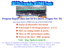 Progress Report since last ECFA-DESY, Prague Nov ’02 Aurore Savoy-Navarro, LPNHE-Universités de Paris 6/IN2P3-CNRS   Sensor & Electronics Test bench  Si-Envelope CAD.