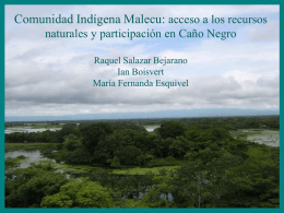 Comunidad Indígena Malecu: acceso a los recursos naturales y participación en Caño Negro Raquel Salazar Bejarano Ian Boisvert María Fernanda Esquivel.