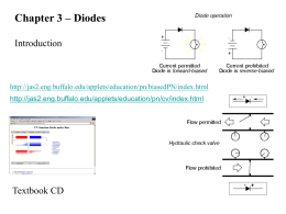Chapter 3 – Diodes Introduction  http://jas2.eng.buffalo.edu/applets/education/pn/biasedPN/index.html http://jas2.eng.buffalo.edu/applets/education/pn/cv/index.html  Textbook CD Introduction The Ideal Diode  The ideal diode: (a) diode circuit symbol; (b) i-v characteristic; (c) equivalent.