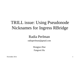 TRILL issue: Using Pseudonode Nicknames for Ingress RBridge Radia Perlman radiaperlman@gmail.com Hongjun Zhai Fangwei Hu November 2011