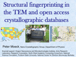 Structural fingerprinting in the TEM and open access crystallographic databases 50 km  Peter Moeck, Nano-Crystallography Group, Department of Physics financial support: Oregon Nanoscience and Microtechnologies.
