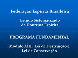 Federação Espírita Brasileira Estudo Sistematizado da Doutrina Espírita  PROGRAMA FUNDAMENTAL Módulo XIII: Lei de Destruição e Lei de Conservação.
