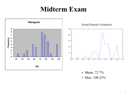 Midterm Exam Histogram864201  Frequency  Kernel Density Estimation  Bin  • Mean: 72.7% • Max: 100.25% HW and Overall Grades Homework Avgs Mean = 78.9%  Grades So Far Mean = 77.7%  F /