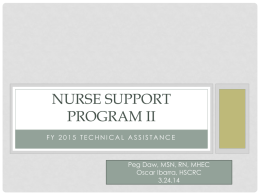 NURSE SUPPORT PROGRAM II FY 2015 TECHNICAL ASSISTANCE  Peg Daw, MSN, RN, MHEC Oscar Ibarra, HSCRC 3.24.14
