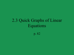 2.3 Quick Graphs of Linear Equations p. 82 SLOPE-INTERCEPT FORM  If the graph of an equation intersects the y -axis at the point (0,